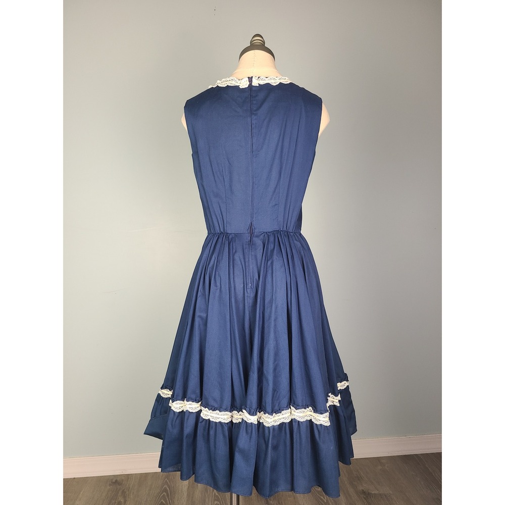 VTG 70s Jeri Bee California Midi Maternity Dress Prairie Blue Lacy Cottagecore - Picture 2 of 6
